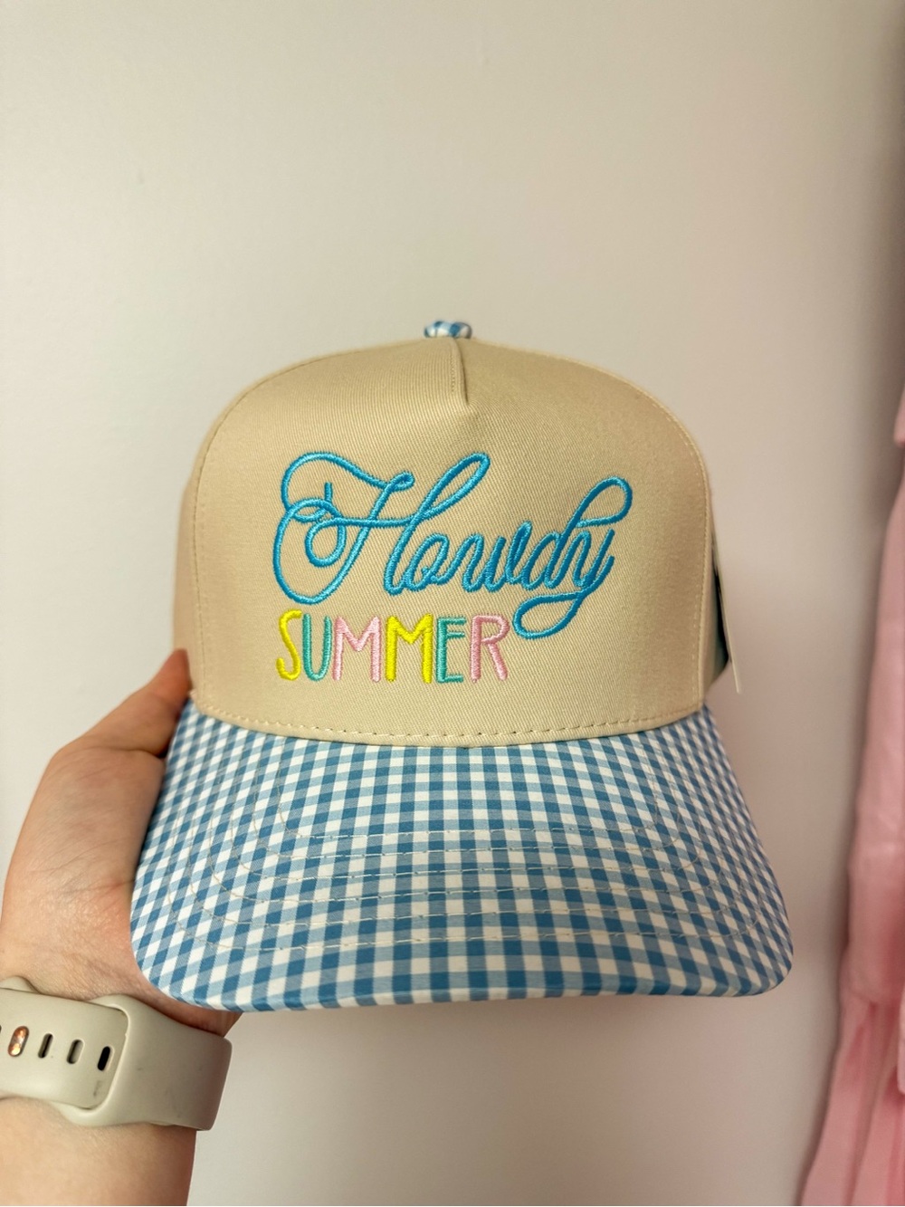 Beige & Blue Gingham 'Howdy Summer' Women's Cap